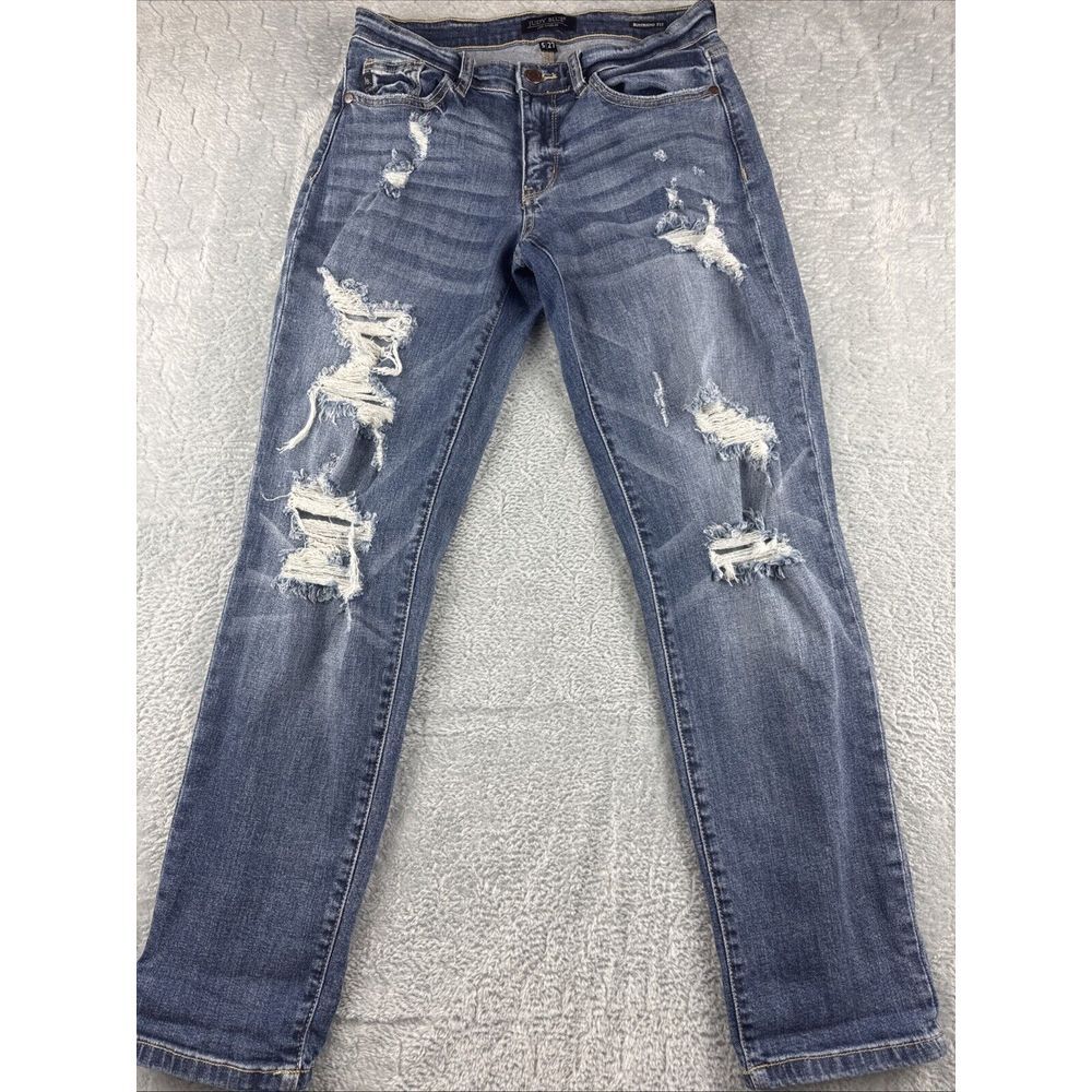 Judy Blue Boyfriend Fit Distressed Denim Blue Jeans JR Size 5/27